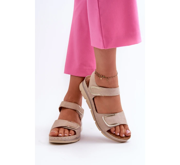 Dámské sandály na suchý zip béžové model 21661055 - EVENTO Dámské sandály na suchý zip béžové model 21661055 - EVENTO