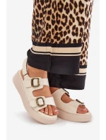 Dámské Sandály Na Platformě A Klínu S Přezkami Béžové Genorre Dámské Sandály Na Platformě A Klínu S Přezkami Béžové Genorre