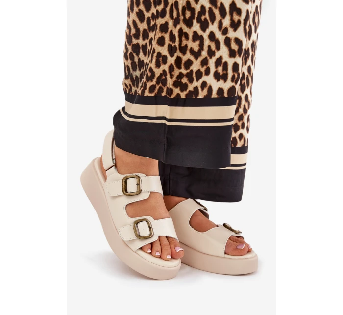 Dámské Sandály Na Platformě A Klínu S Přezkami Béžové Genorre Dámské Sandály Na Platformě A Klínu S Přezkami Béžové Genorre