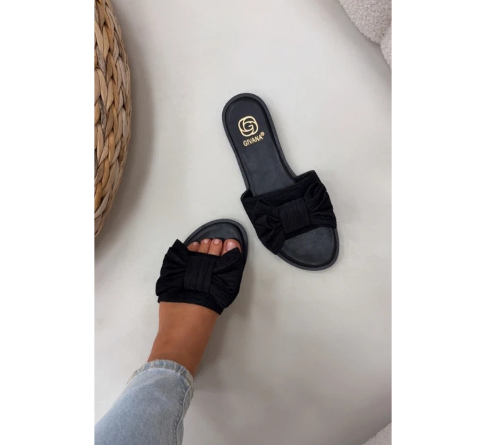 Dámské pantofle na nízkém podpatku s mašlí Černé Amivelle