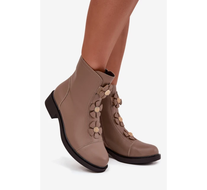 Dámské boty Jezzi – zateplené s dekorativními květinami, béžové