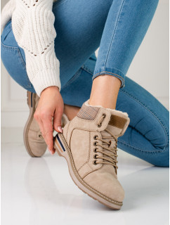 Zajímavé dámské  kotníčkové boty hnědé na plochém podpatku
