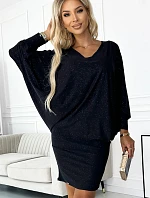 402-5 Netopýří šaty s výstřihem - černé s třpytkami