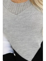 584-1 Tříbarevné svetrové šaty s prolamovaným výstřihem - černé, bílé a šedé