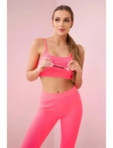 Sada s halenkou top žebrovaný růžová neonová