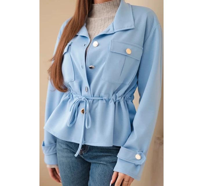 Dámská rozepínací mikina máslová s tkaničkou a kapsami modrá