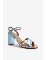 Eko Kožené Sandály Na Podpatku Modro-Zlaté Abilica Eko Kožené Sandály Na Podpatku Modro-Zlaté Abilica