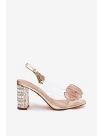 Sandály na podpatku s krystaly D&A MR52-237 zlaté Sandály na podpatku s krystaly D&A MR52-237 zlaté