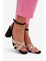 Dámské sandály na podpatku s pásky semiš Černé model 21937488 - Boto