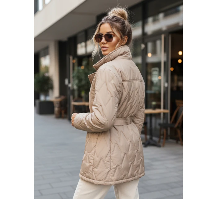 Dámská přechodná bunda s páskem béžová FashionStreet TY5589