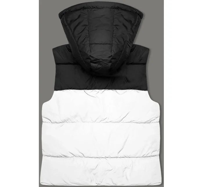 Bílo-černá krátká dámská vesta J.STYLE s kapucí (16M9112-281)