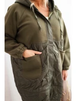 Dámská prošívaná mikina Plus Size s kapucí a velkými kapsami khaki Dámská prošívaná mikina Plus Size s kapucí a velkými kapsami khaki