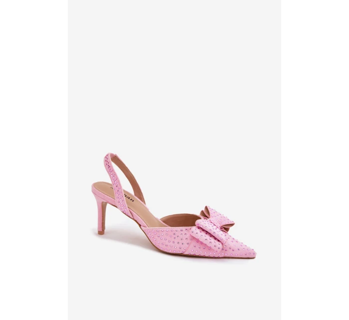 Zdobené lodičky s  a mašlí růžové model 21699354 - Boto