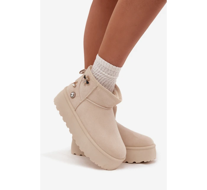 Dámské sněhule na platformě s přezkami světle béžové model 21714207 - Boto