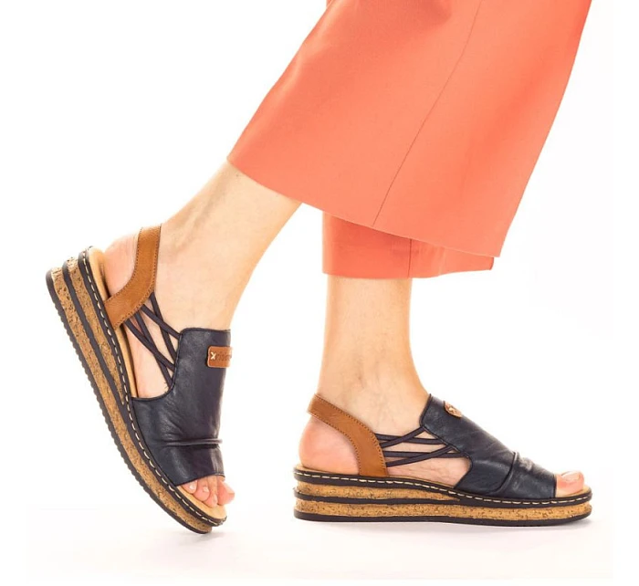 Dámské pohodlné modré sandály Rieker na klínku s podpatkem 62962-14