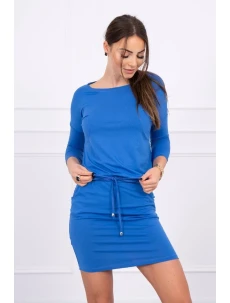 Viskózové šaty s vázáním v pase chrpově modré