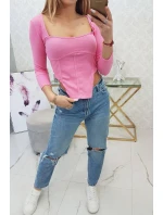 Halenka s žebrovaným výstřihem světle růžová Halenka s žebrovaným výstřihem světle růžová