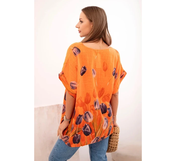 Dámská bavlněná košile s květinovým vzorem pomeranč