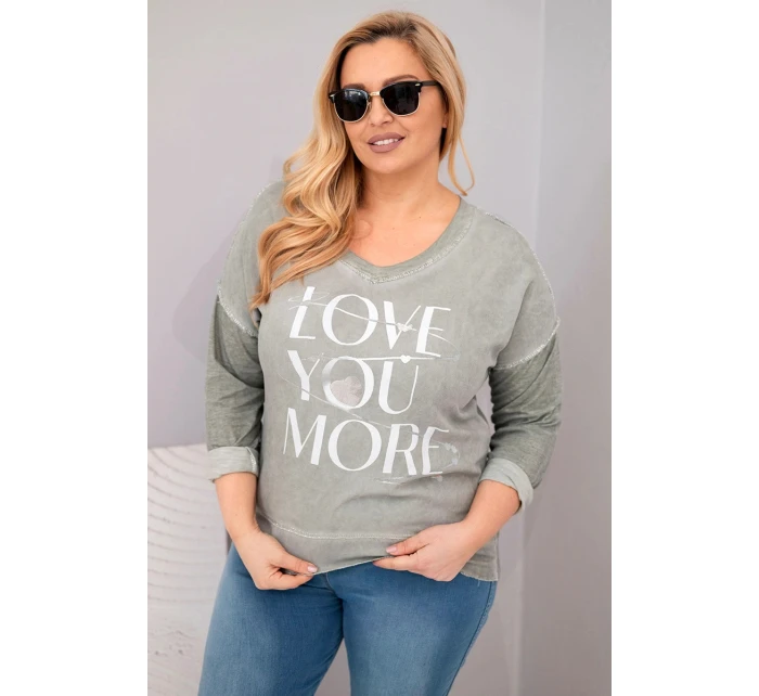 Dámská blůza Plus Size s nápisem Love You More khaki