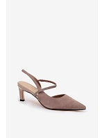 Kožené Semišové Sandály Na Podpatku S Ozdobeným Páskem D&A CR61-3048 Béžové