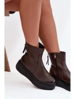 Dámské kotníkové boty Zazoo na platformě z pravé kůže – čokoládové Dámské kotníkové boty Zazoo na platformě z pravé kůže – čokoládové
