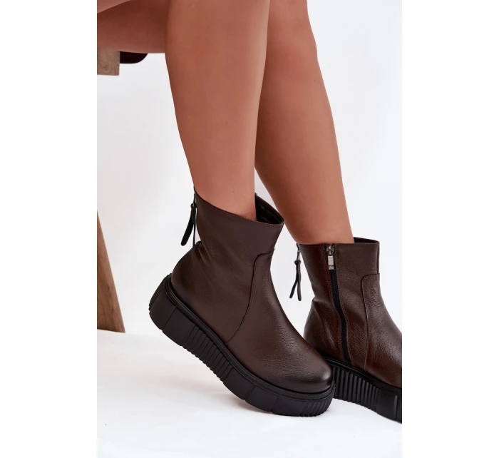 Dámské kotníkové boty Zazoo na platformě z pravé kůže – čokoládové Dámské kotníkové boty Zazoo na platformě z pravé kůže – čokoládové