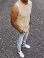 Pánské tričko bez rukávů s potiskem béžové FashionStreet RX4918