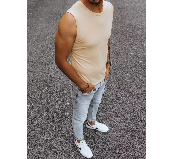 Pánské tričko bez rukávů s potiskem béžové FashionStreet RX4918