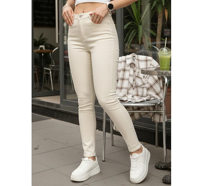 Dámské skinny džíny s vysokým pasem béžové FashionStreet UY2942 Dámské skinny džíny s vysokým pasem béžové FashionStreet UY2942