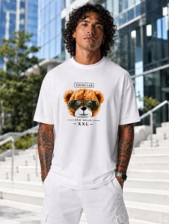 Tshirt męski oversize z nadrukiem bawełniany biały model 22216094 - FashionStreet