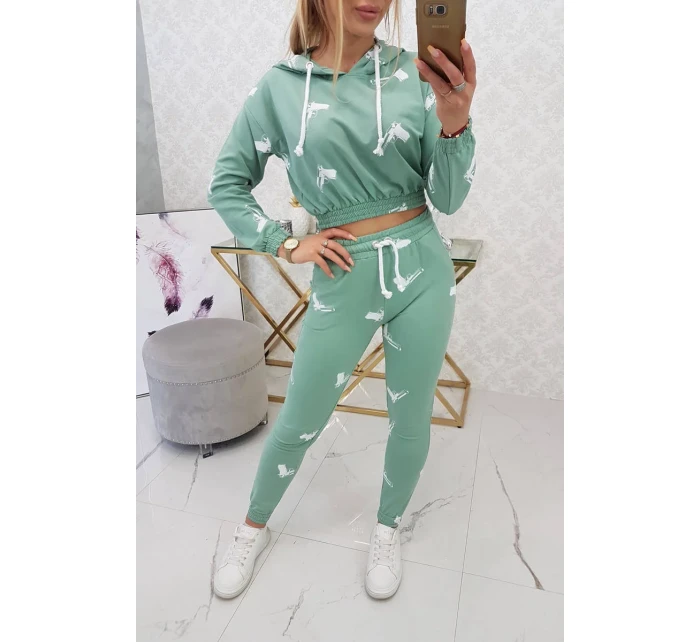 Sada s potiskem pistole tmavě mátová