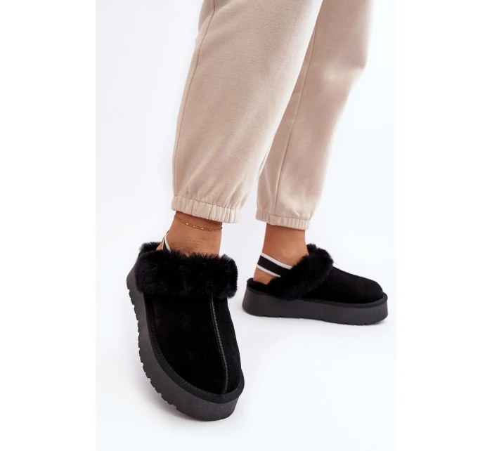Kožené Semišové Pantofle Dámské Na Platformě S Kožešinou Černé model 21638818 - Boto