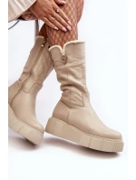 Dámské kožené kozačky se vlnou Zazoo 70121 béžové