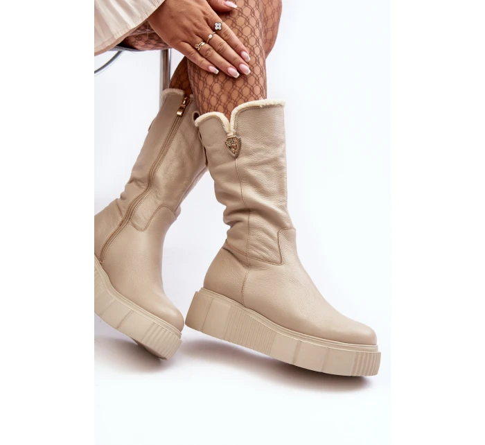 Dámské kožené kozačky se vlnou Zazoo 70121 béžové