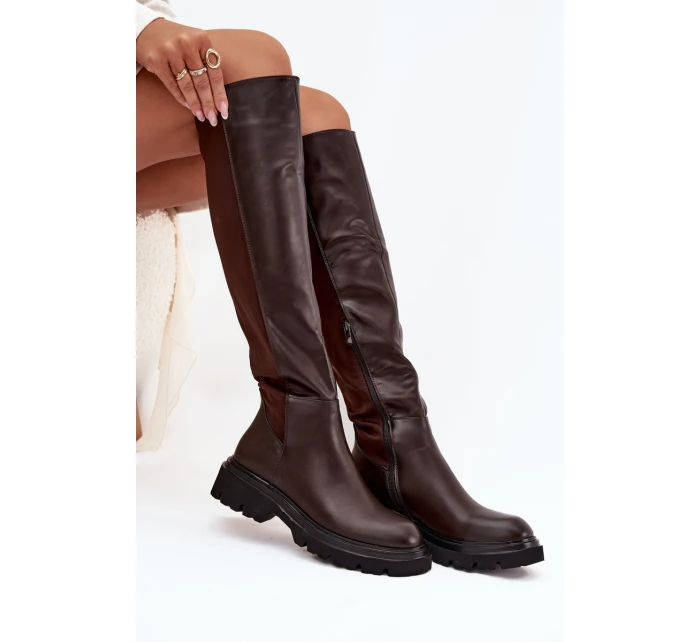 Vklouzávací dámské kozačky z ekokůže čokoládové Sylvina