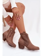 Dámské otevřené kotníkové boty na podpatku S.Barski HY61-8013 Hnědé Dámské otevřené kotníkové boty na podpatku S.Barski HY61-8013 Hnědé