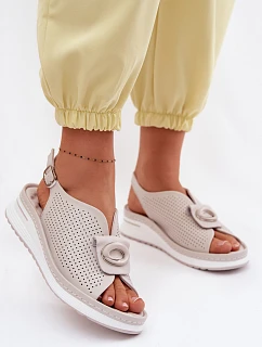 Kožené dámské sandály s ozdobným detailem šedé model 22094987 - EVENTO