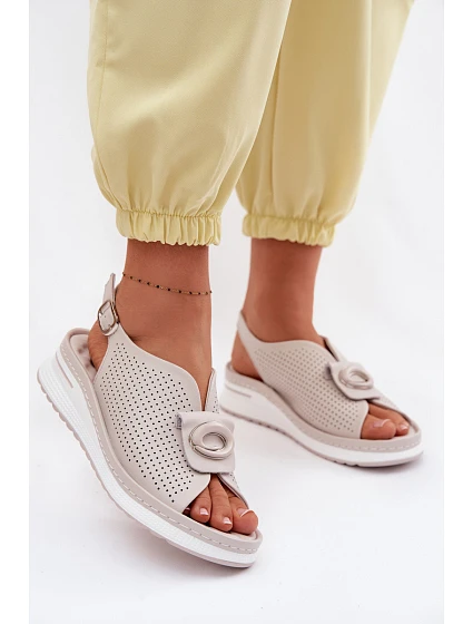 Kožené dámské sandály s ozdobným detailem šedé Deliva