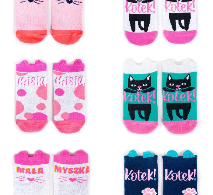 Yoclub Bavlněné dětské dívčí ponožky vzory barvy 6-pack SKC/3D-EARS/6PAK/GIR/001 Pink