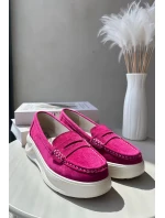 Semišové dámské mokasíny Fuchsia model 20453046 - Kesi