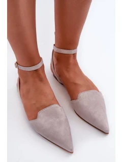 Šněrovací eko semišové balerínky se špičatými prsty, šedá Ellesara