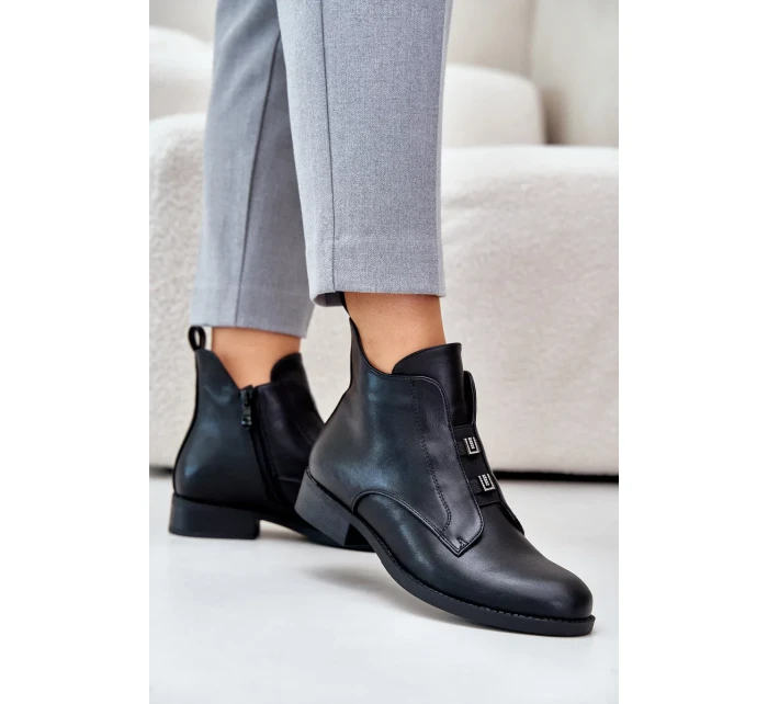 Zateplené Dámské Kotníkové Boty Na Plochém Podpatku Z Eko Kůže S.Barski Černé
