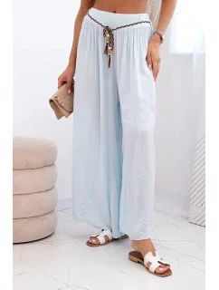 Dámské kalhoty z viskózy se širokými nohavicemi modrý