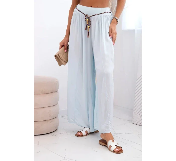 Dámské kalhoty z viskózy se širokými nohavicemi modrý