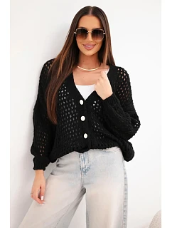 Dámský svetr oversized s knoflíky a děrovaný černý