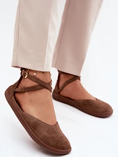 Semišové dámské baleríny Barefoot s pásky Zazoo 320 hnědé