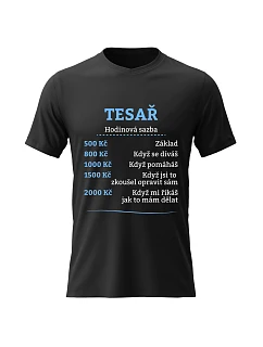 Pánské bavlněné tričko s potiskem - HODINOVÁ SAZBA - TESAŘ - černé