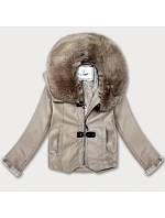 Bunda z eko kůže s kožešinovým límcem Glakate beige (LU98091#) Bunda z eko kůže s kožešinovým límcem Glakate beige (LU98091#)