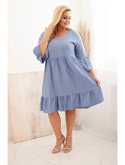 Dámské viskózové šaty Plus Size s model 21165816 ozdobou džínová - K-Fashion Dámské viskózové šaty Plus Size s model 21165816 ozdobou džínová - K-Fashion