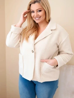 Dámská bunda Plus Size s vlněnou strukturou a kapsami béžová